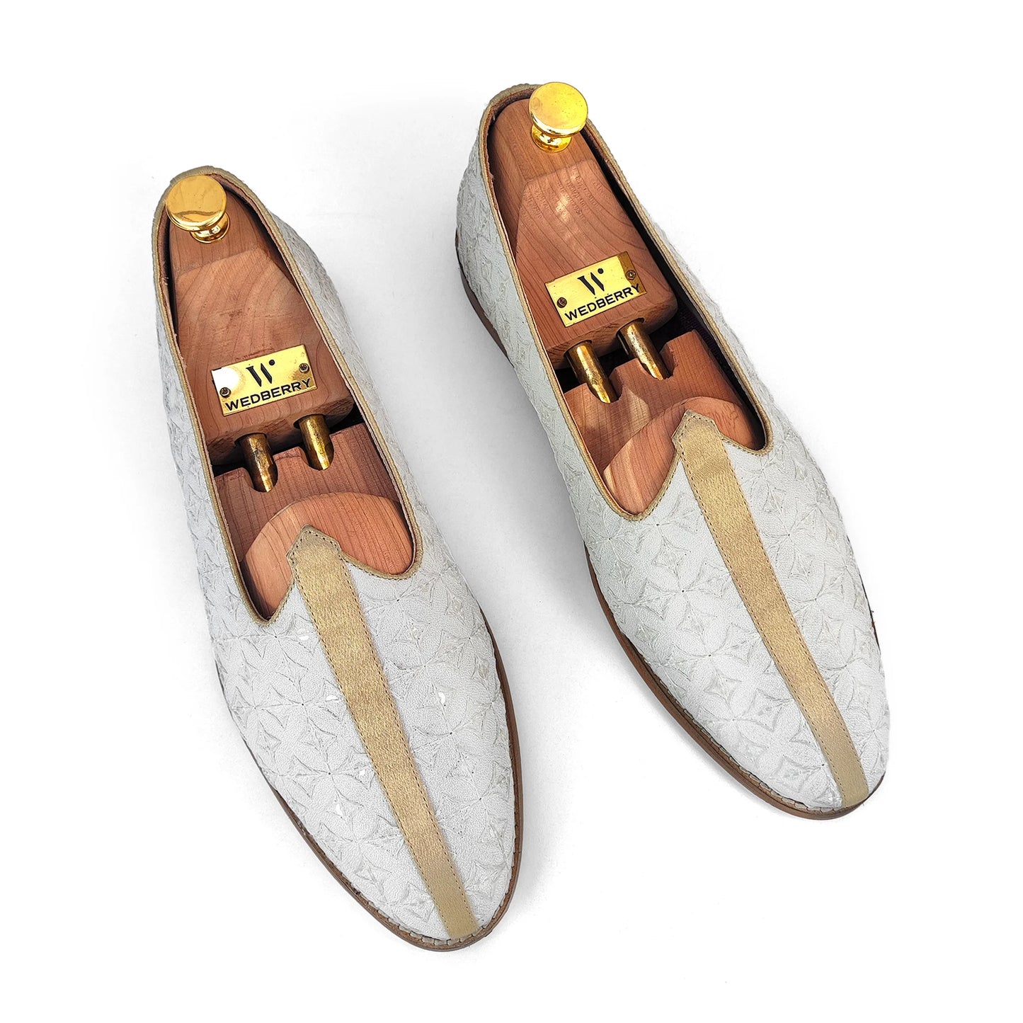 Off White Golden Strap Wedding Shoes Mojari Ethnic Moajri Nagra for Men