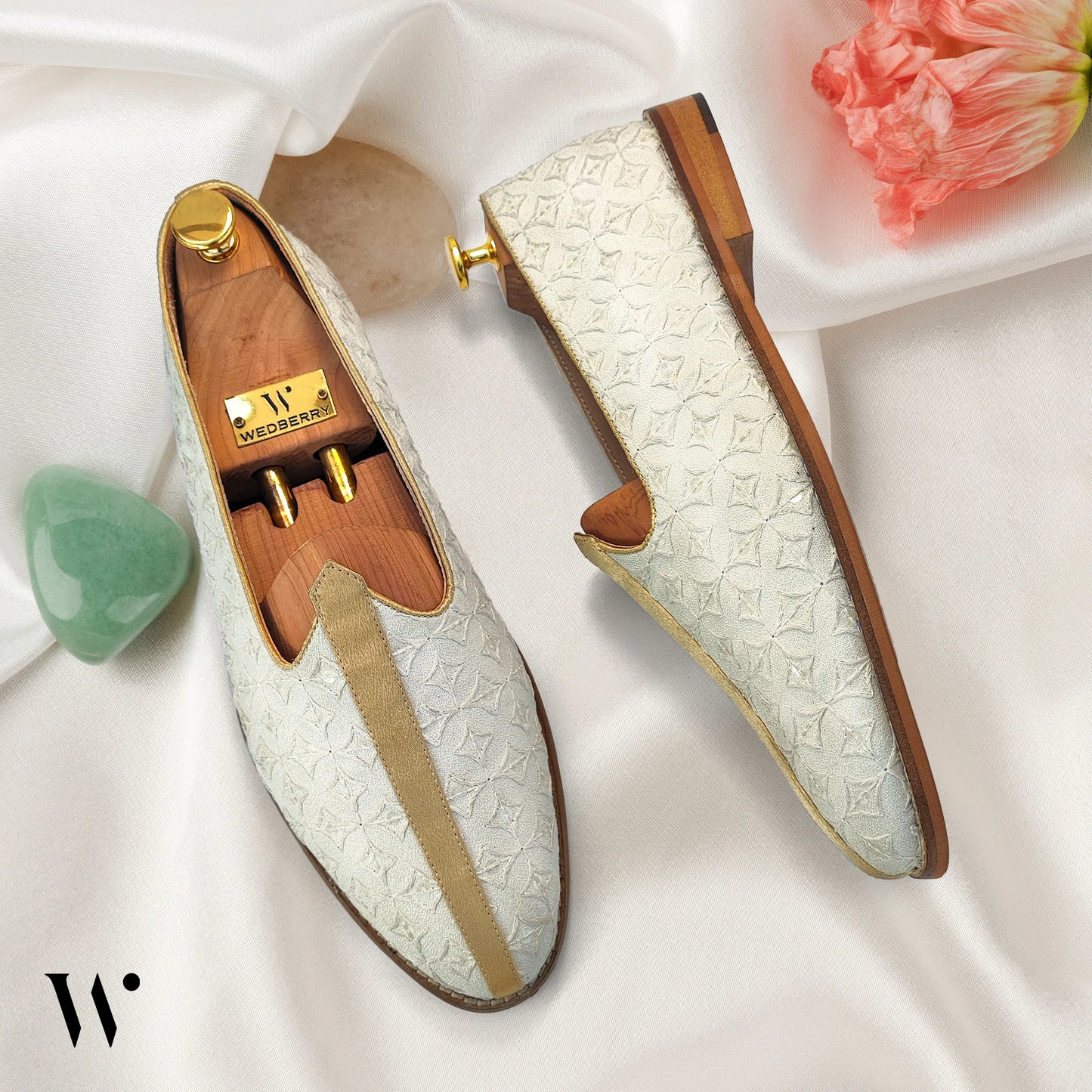 Off White Golden Strap Wedding Shoes Mojari Ethnic Moajri Nagra for Men