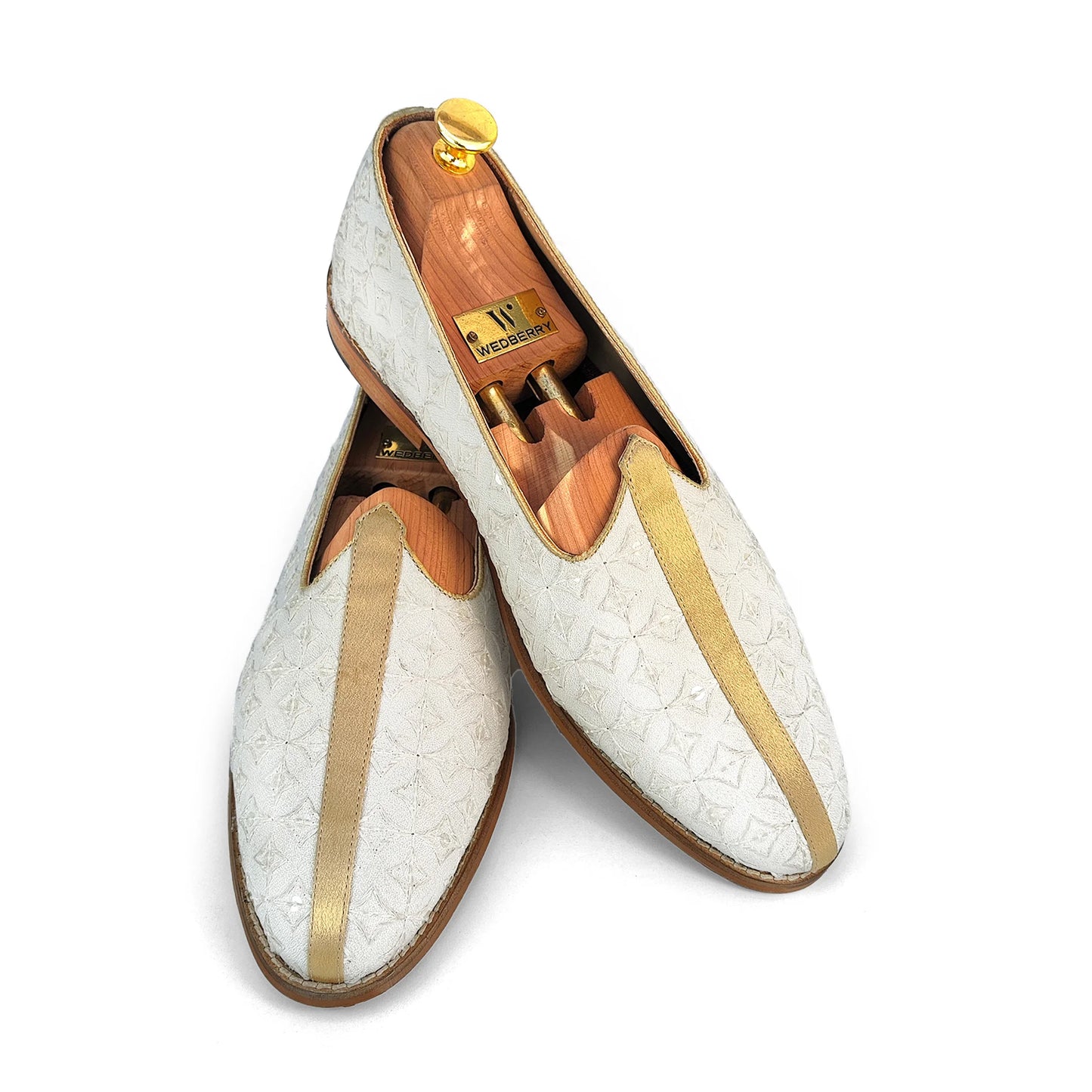 Off White Golden Strap Wedding Shoes Mojari Ethnic Moajri Nagra for Men