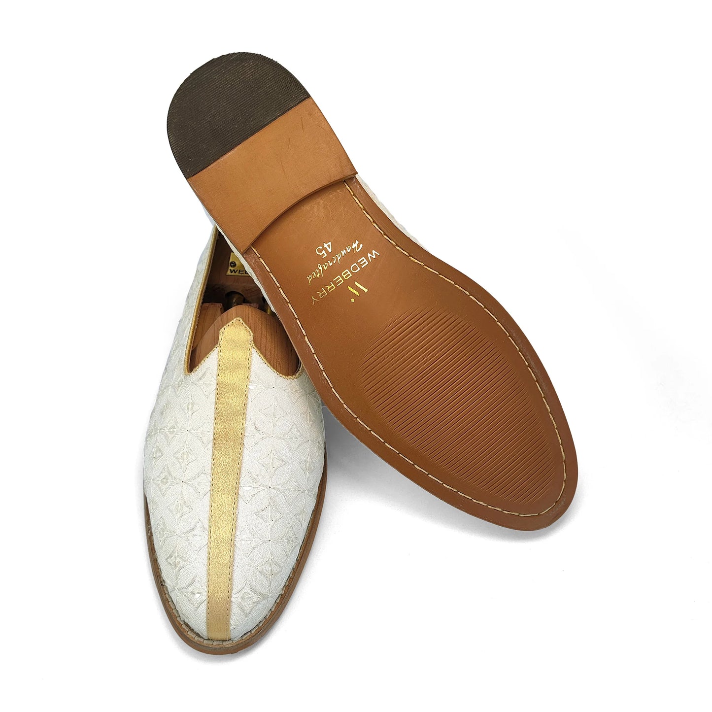 Off White Golden Strap Wedding Shoes Mojari Ethnic Moajri Nagra for Men