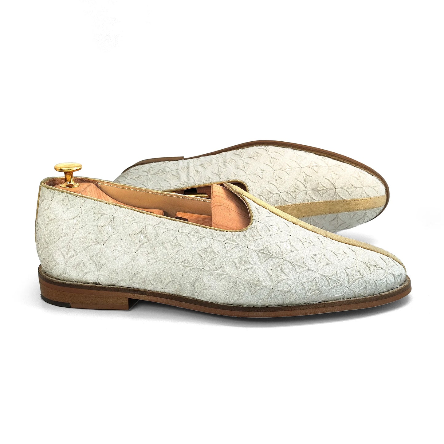 Off White Golden Strap Wedding Shoes Mojari Ethnic Moajri Nagra for Men