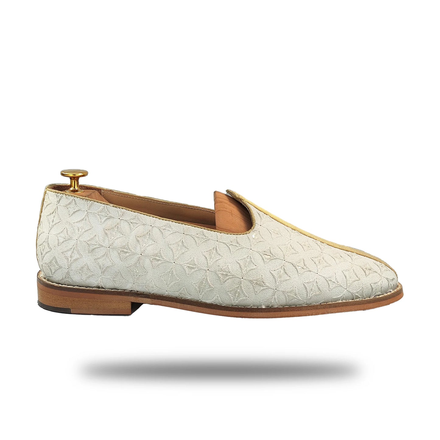 Off White Golden Strap Wedding Shoes Mojari Ethnic Moajri Nagra for Men