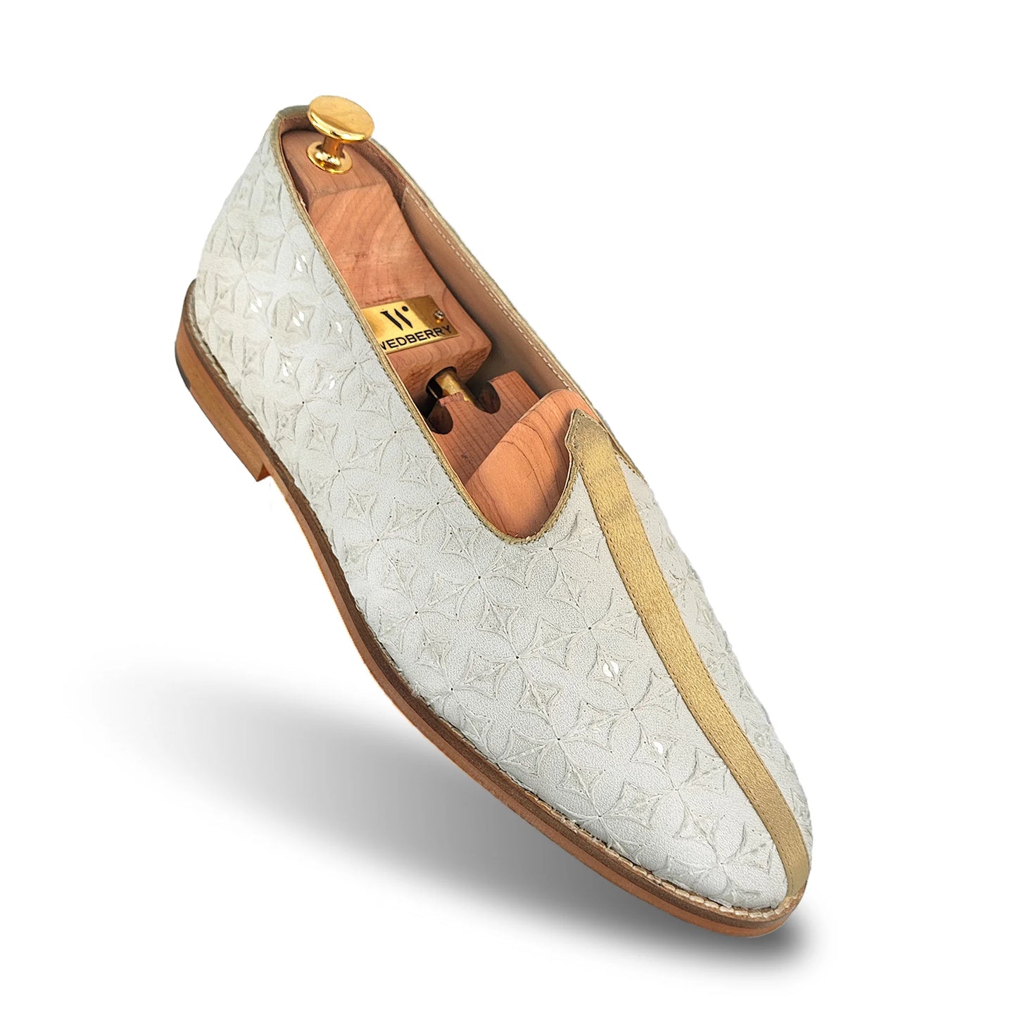 Off White Golden Strap Wedding Shoes Mojari Ethnic Moajri Nagra for Men