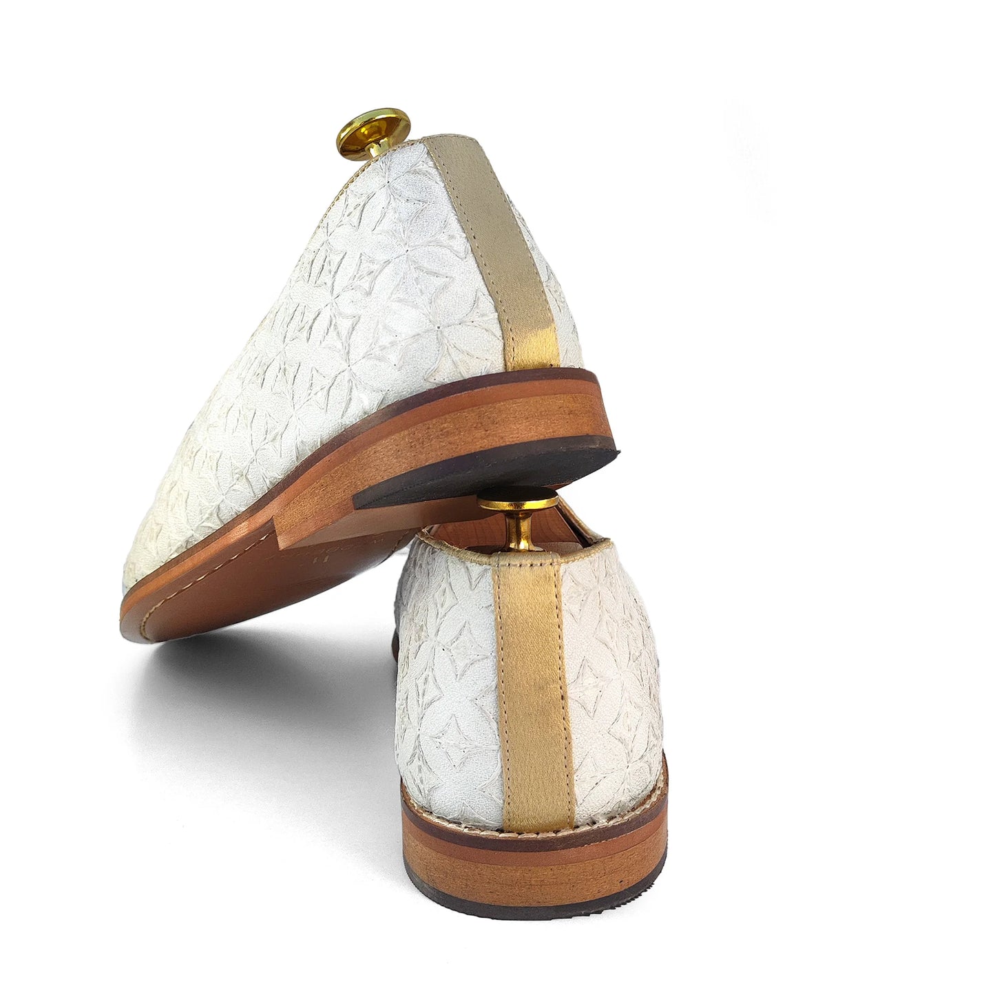 Off White Golden Strap Wedding Shoes Mojari Ethnic Moajri Nagra for Men