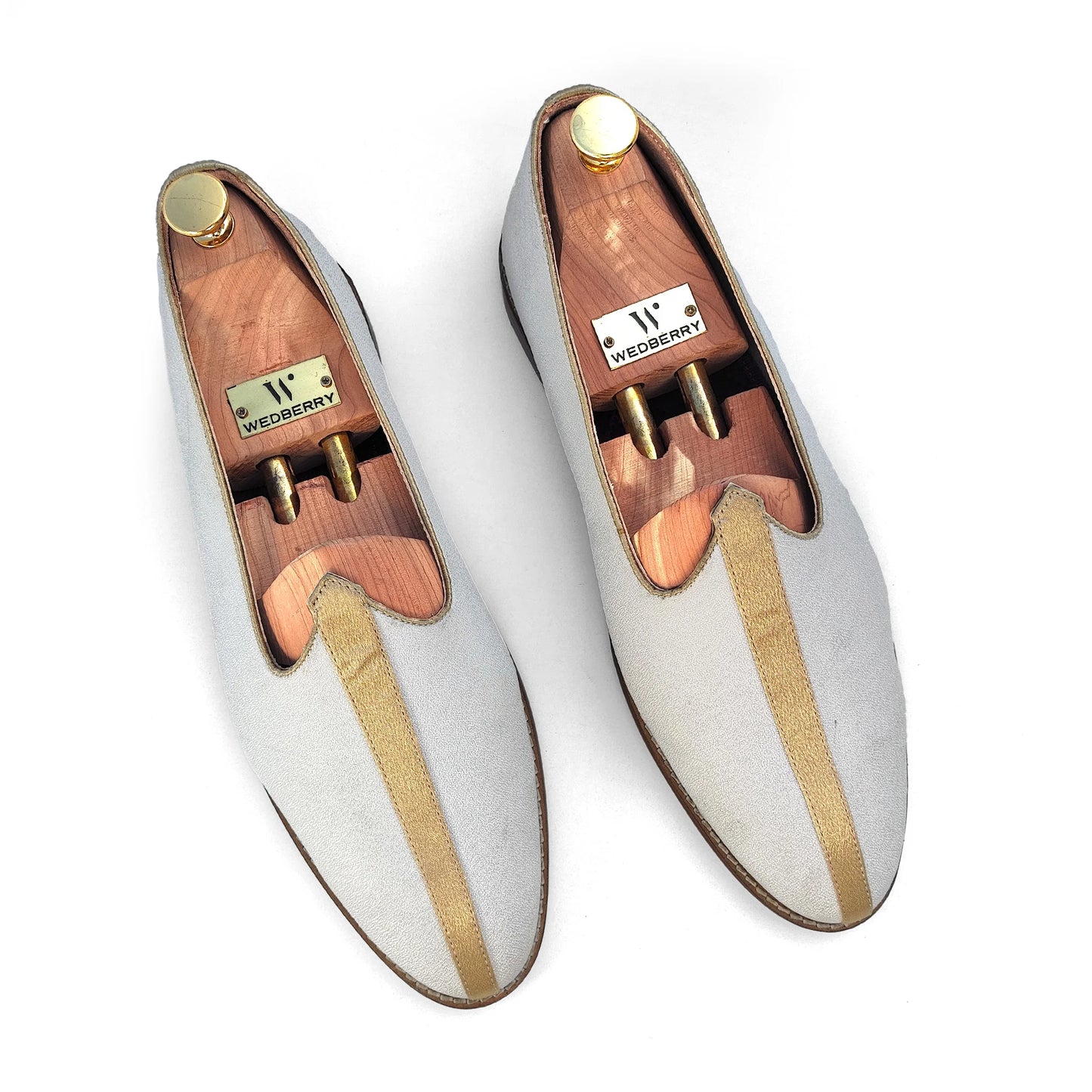 Off White Solid Plain Golden Strap Wedding Shoes Mojari Ethnic Moajri Nagra for Men