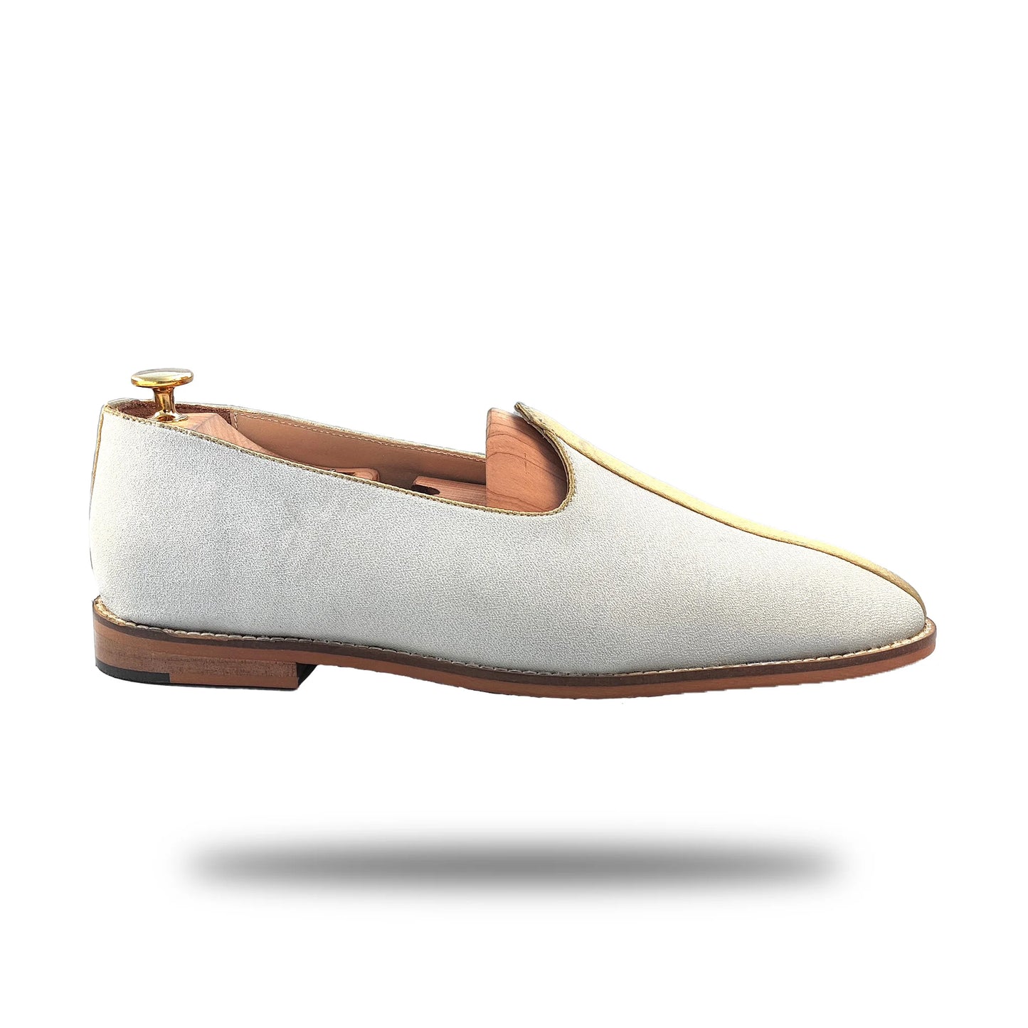 Off White Solid Plain Golden Strap Wedding Shoes Mojari Ethnic Moajri Nagra for Men