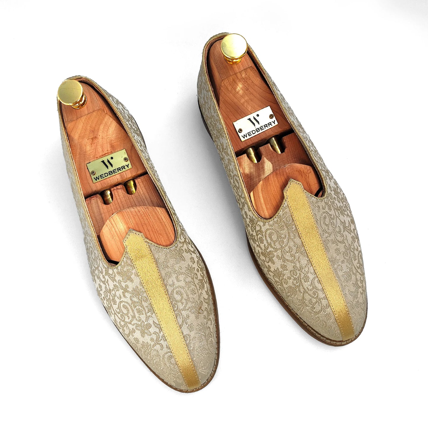 Beige Embroidery Golden Strap Wedding Shoes Mojari Ethnic Moajri Nagra for Men