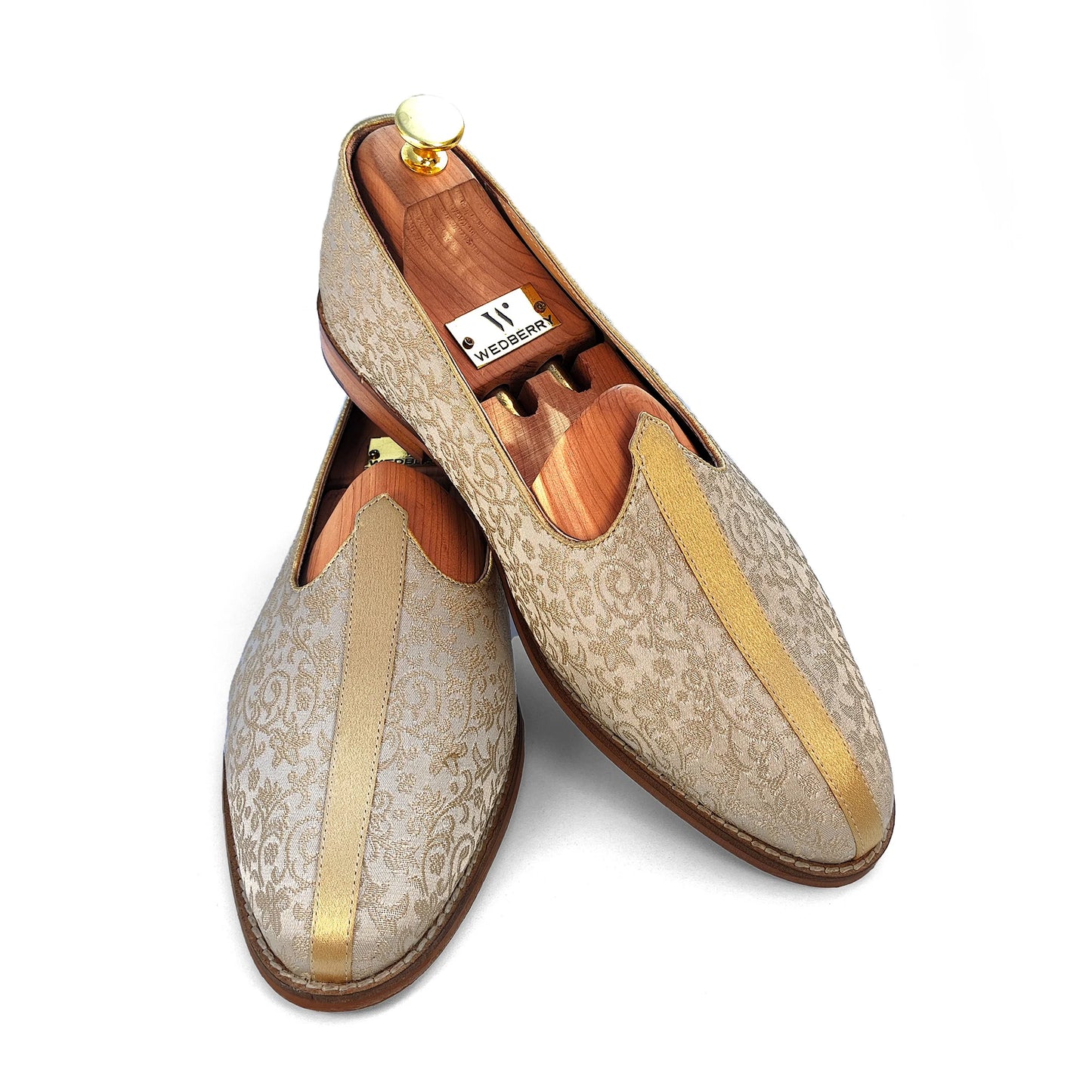 Beige Embroidery Golden Strap Wedding Shoes Mojari Ethnic Moajri Nagra for Men