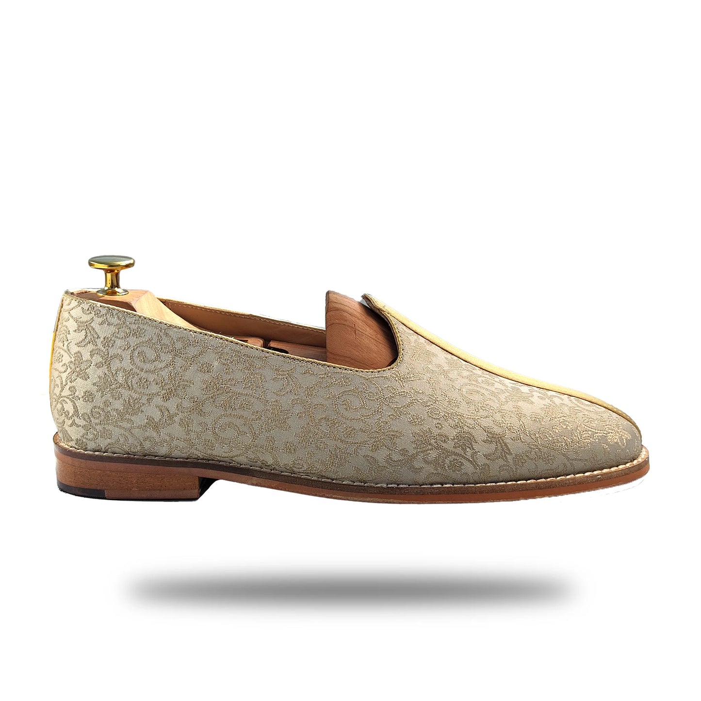 Beige Embroidery Golden Strap Wedding Shoes Mojari Ethnic Moajri Nagra for Men