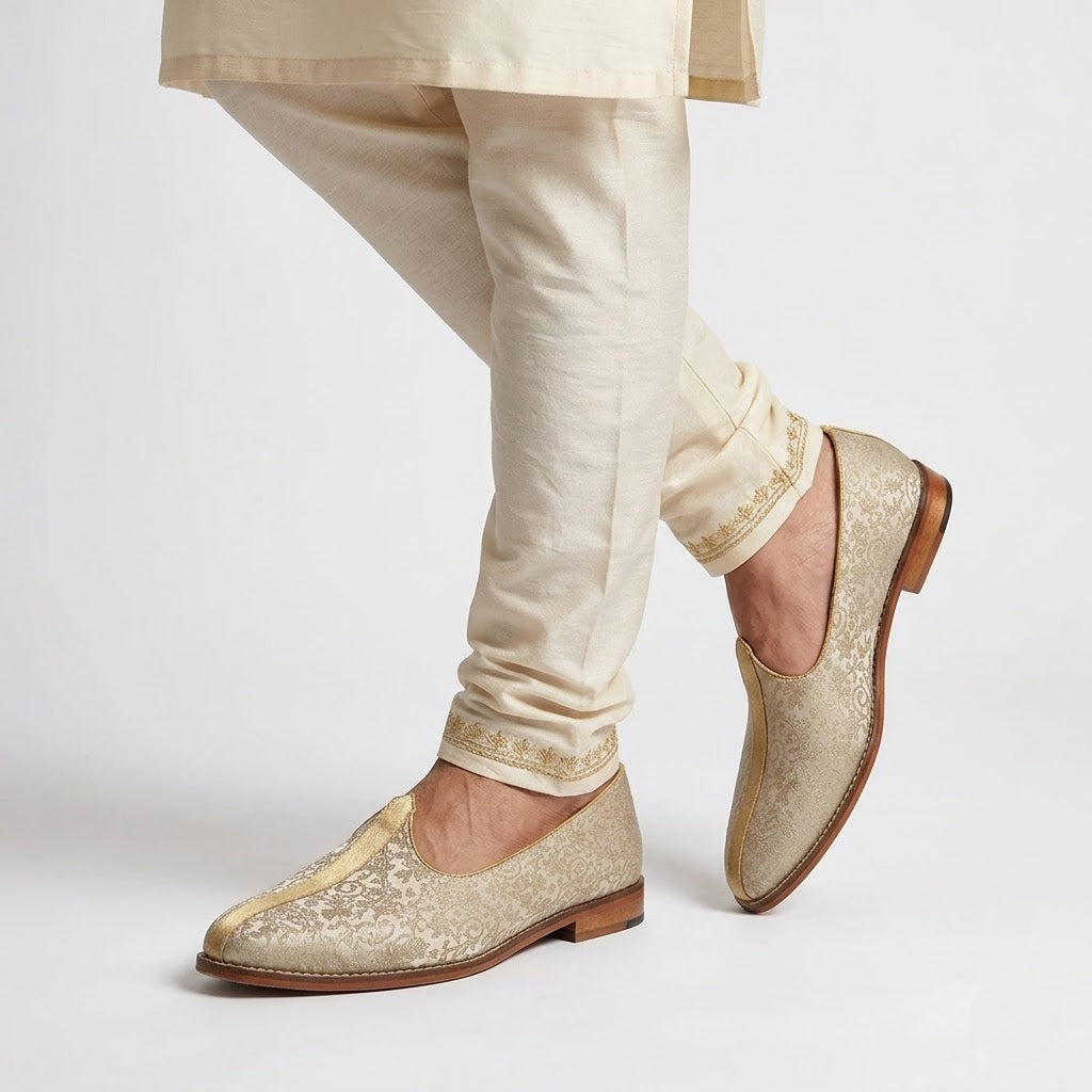 Beige Wedding Shoes Mojari Ethnic for Men