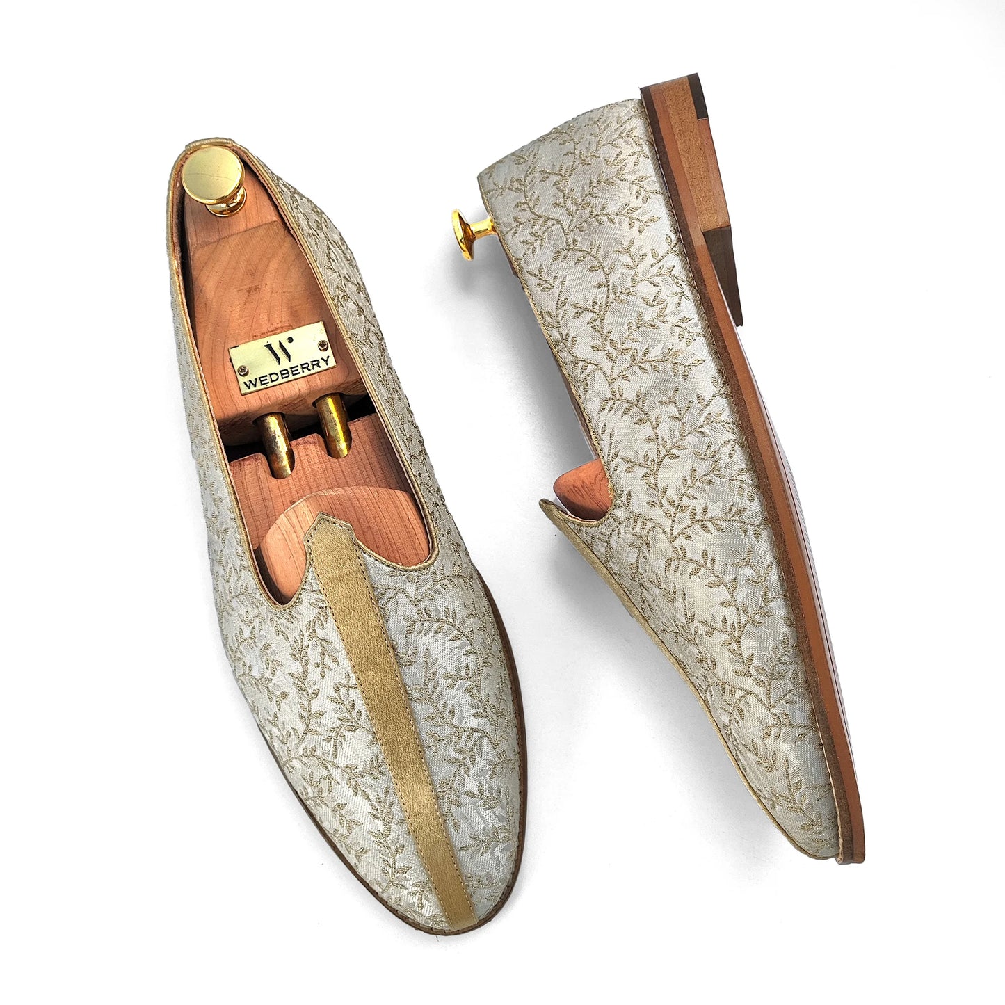 Beige Embroidery Golden Strap Wedding Shoes Mojari Ethnic Moajri Nagra for Men