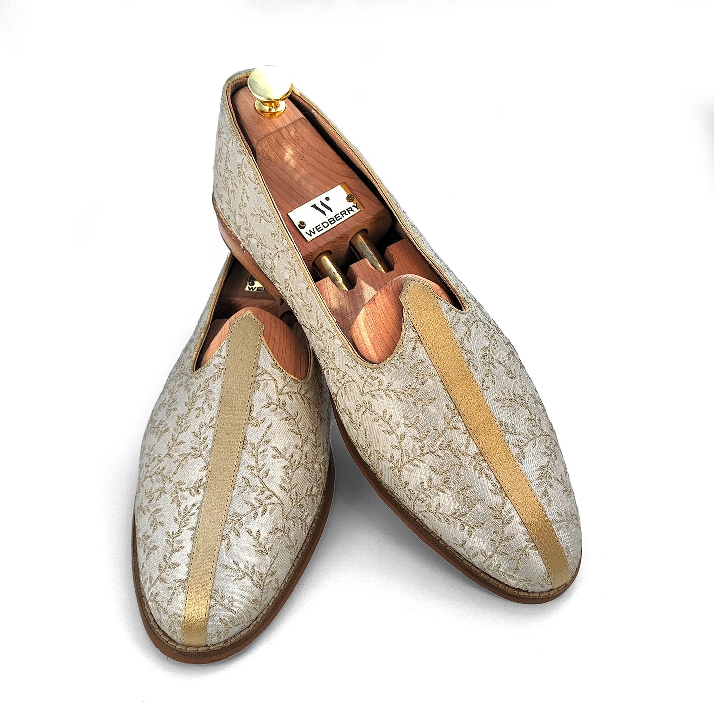 Beige Embroidery Golden Strap Wedding Shoes Mojari Ethnic Moajri Nagra for Men