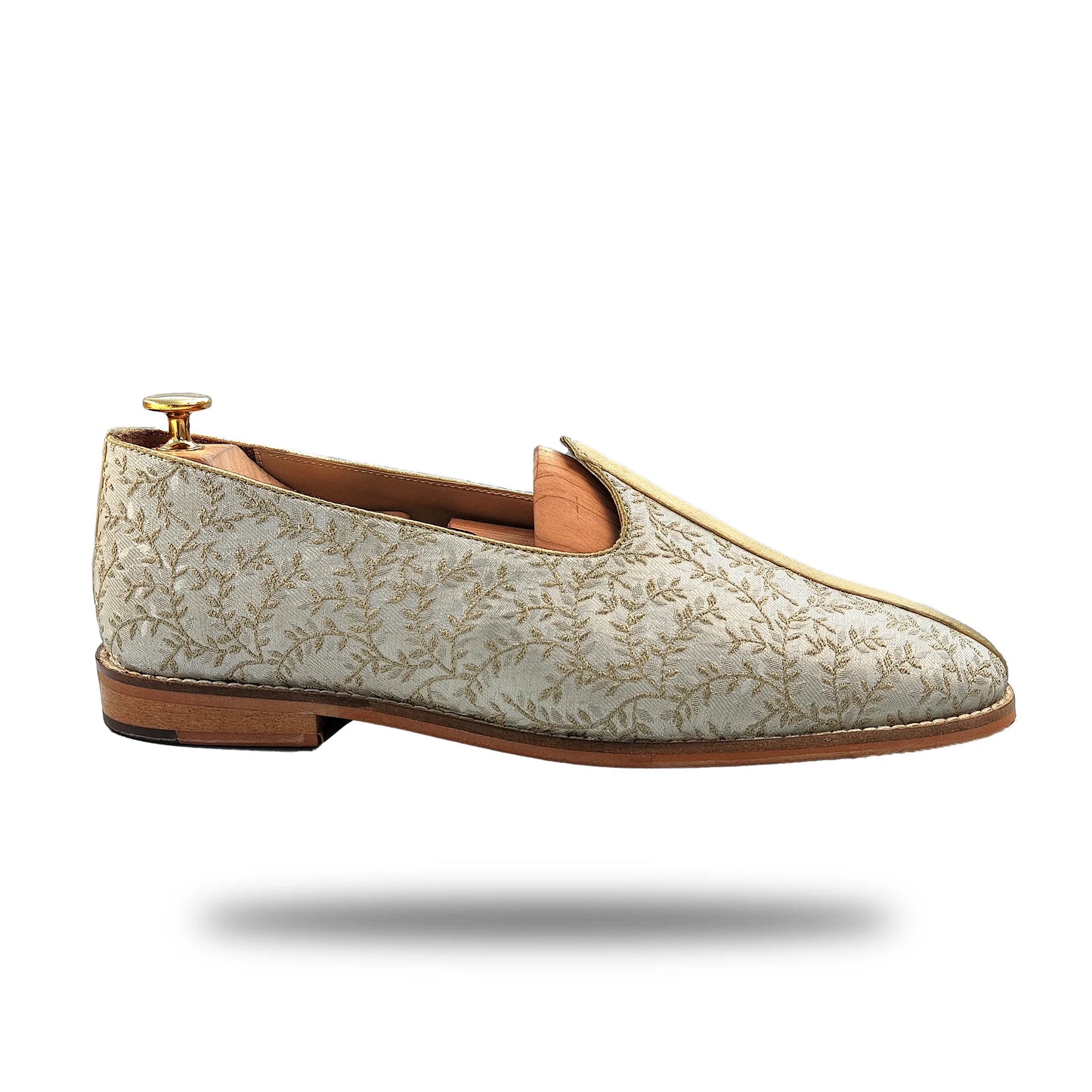 Beige Embroidery Golden Strap Wedding Shoes Mojari Ethnic Moajri Nagra for Men