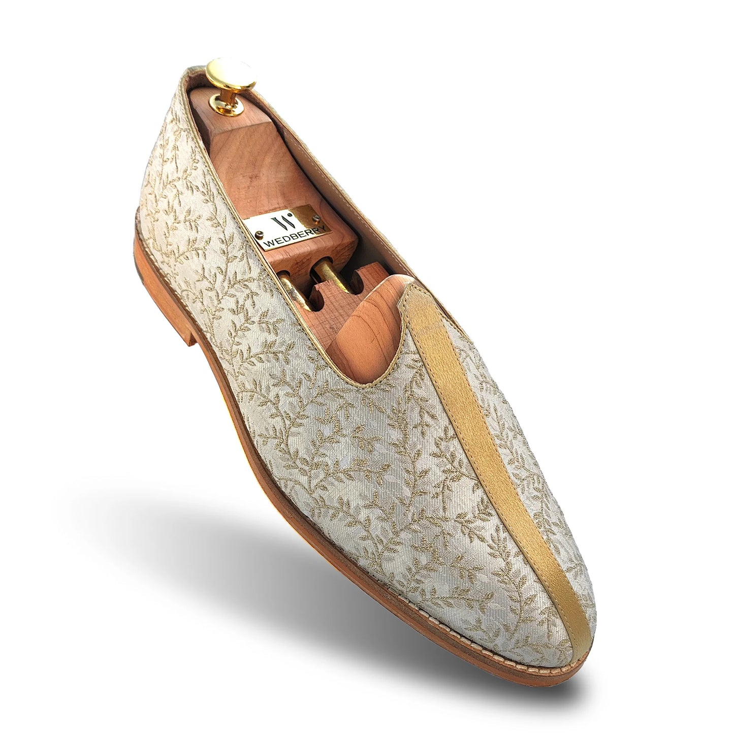 Beige Embroidery Golden Strap Wedding Shoes Mojari Ethnic Moajri Nagra for Men