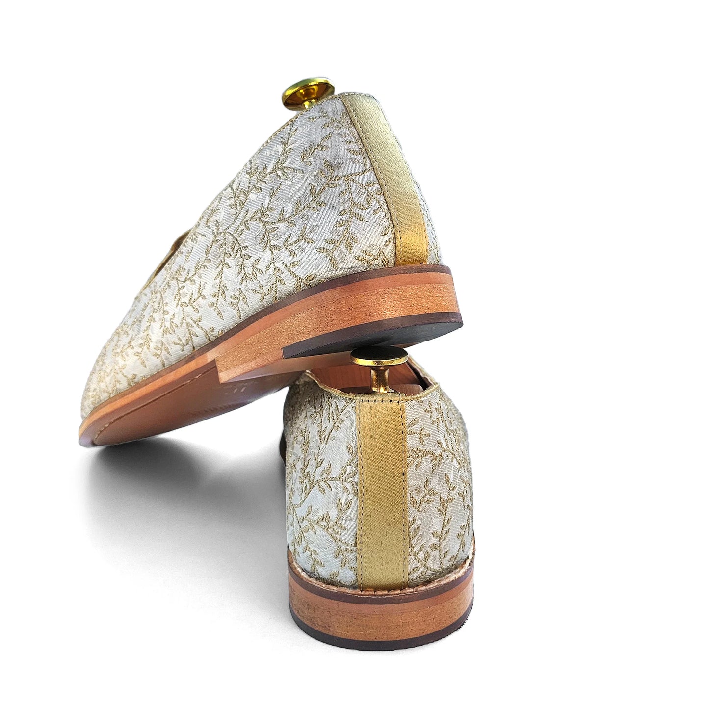 Beige Embroidery Golden Strap Wedding Shoes Mojari Ethnic Moajri Nagra for Men