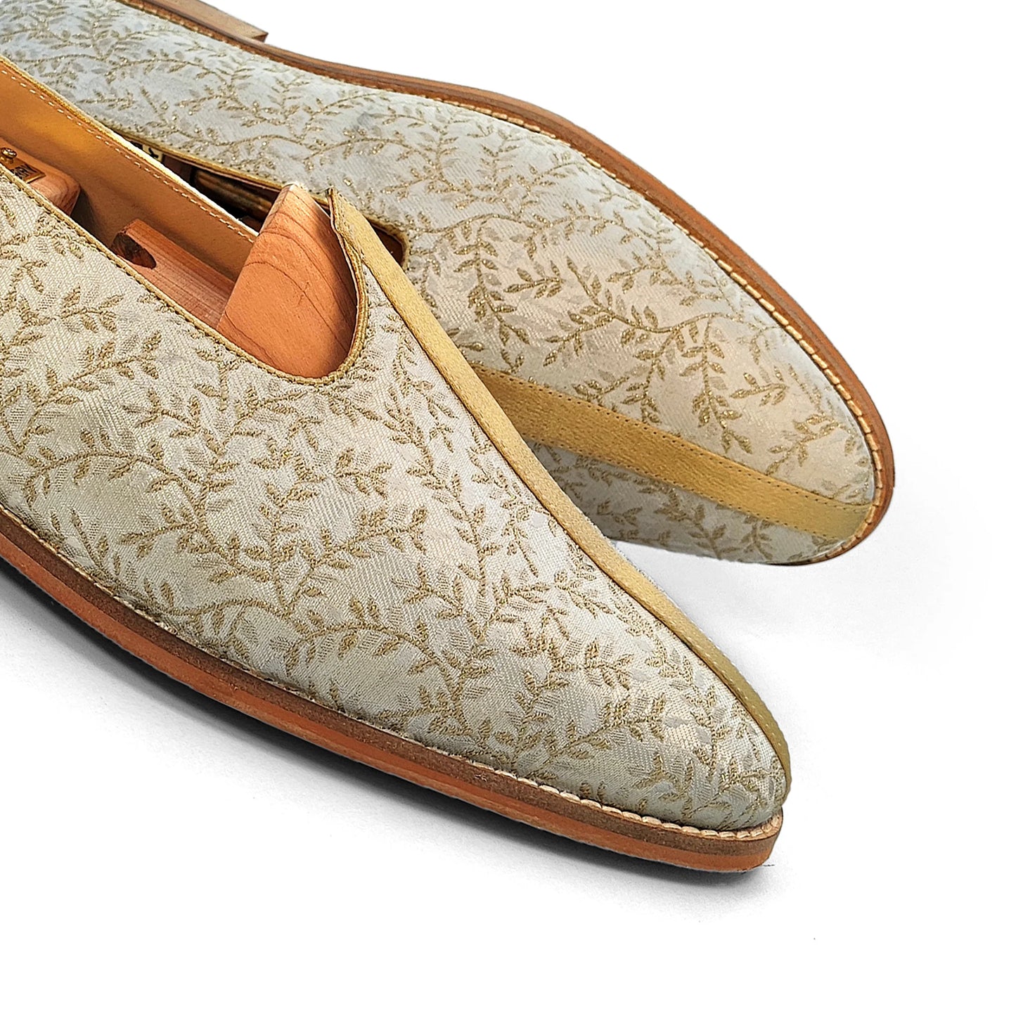 Beige Embroidery Golden Strap Wedding Shoes Mojari Ethnic Moajri Nagra for Men