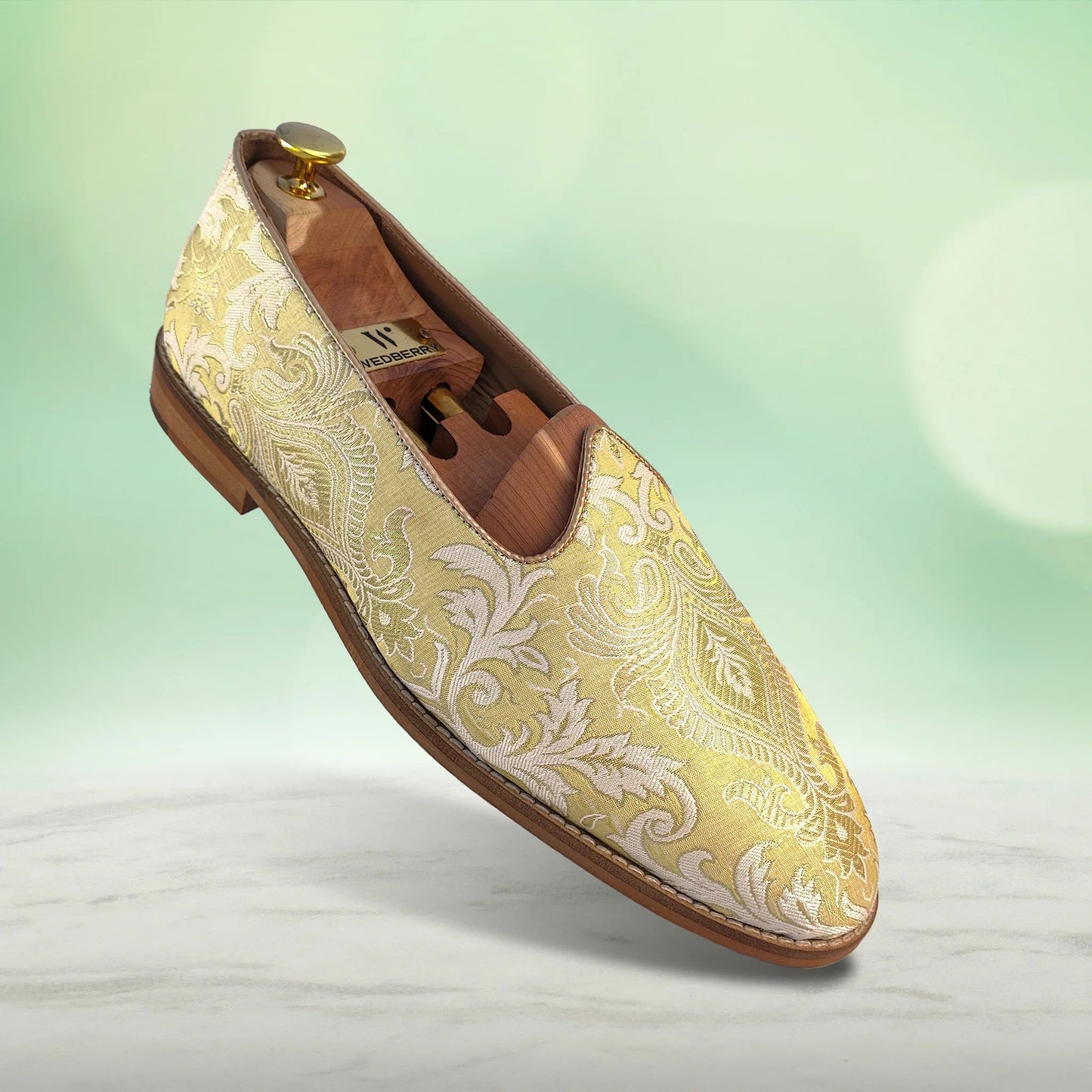 Molten Ice Gold Ethnic Wedding Mojari Shoes for Men