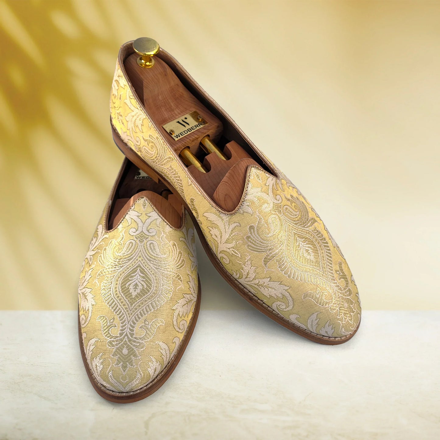 Molten Ice Gold Ethnic Wedding Mojari Shoes for Men