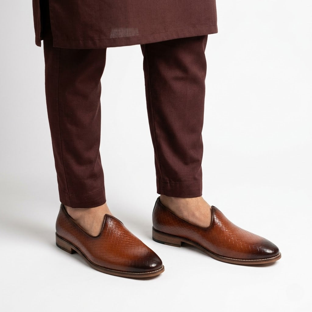 Tan Woven and Patina Finish Mojri Nagra for Men