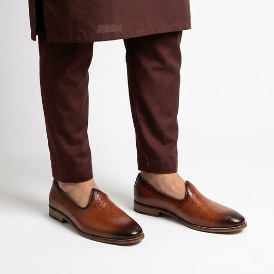 Tan Woven and Patina Finish Mojri Nagra for Men