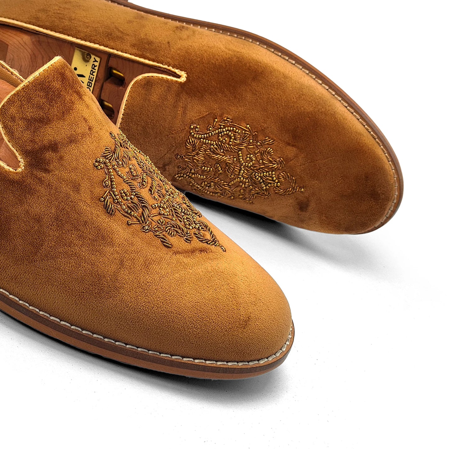 Tan Velvet Wedding Ethnic Party Shoes Loafer for Men