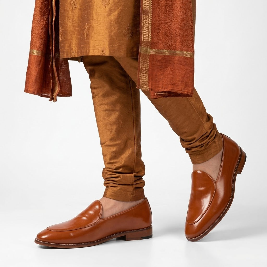 Tan Sleek Wedding Ethnic Party Shoes Loafer for Men