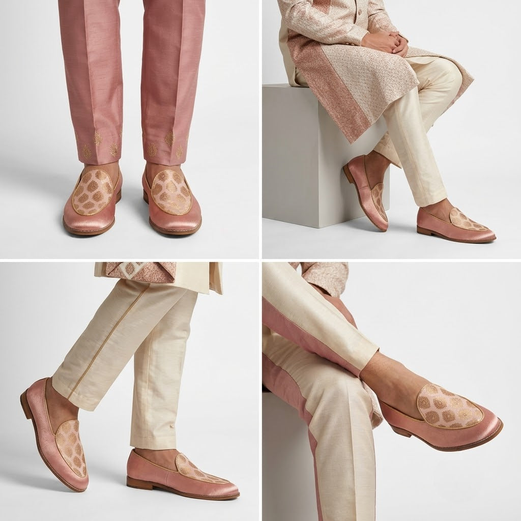 Peach Jave Apron Embroidery Wedding Ethnic Loafer Slipon for Men
