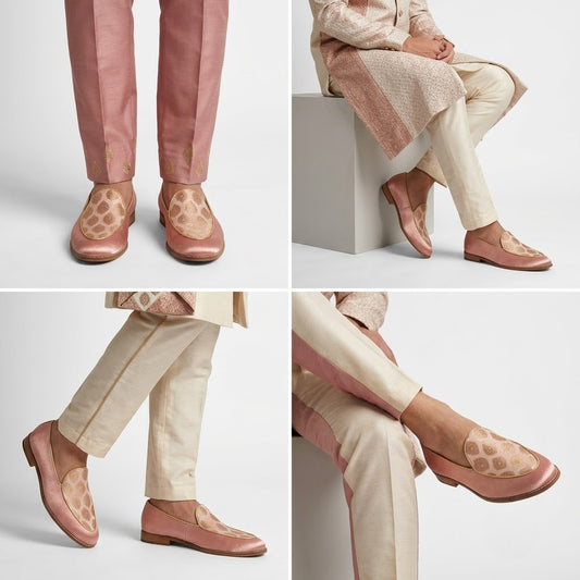 Peach Jave Apron Embroidery Wedding Ethnic Loafer Slipon for Men