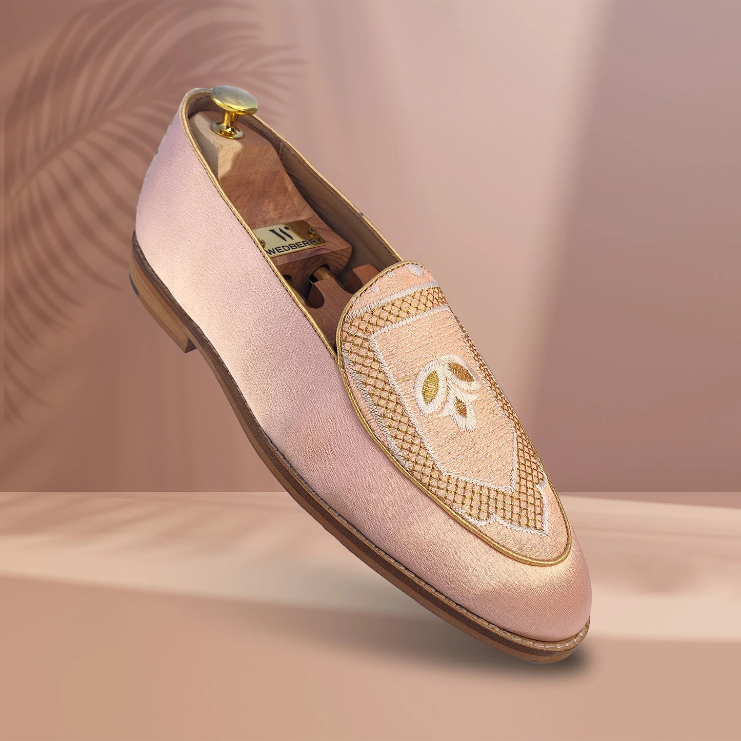 Light Pink Jave Apron Embroidery Wedding Ethnic Loafer Slipon for Men
