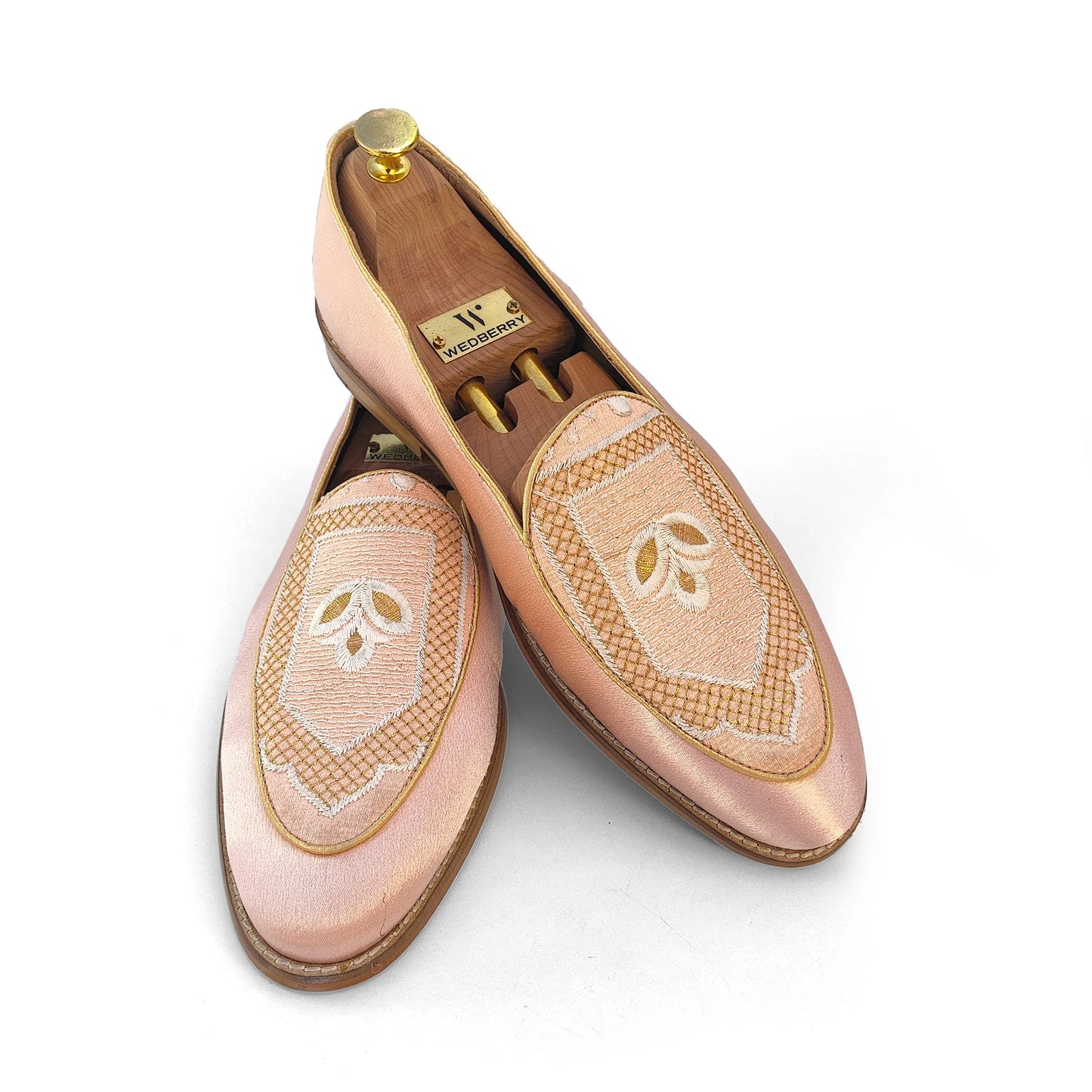 Light Pink Jave Apron Embroidery Wedding Ethnic Loafer Slipon for Men