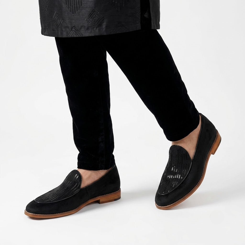 Black Star Jave Apron Embroidery Wedding Ethnic Loafer Slipon for Men