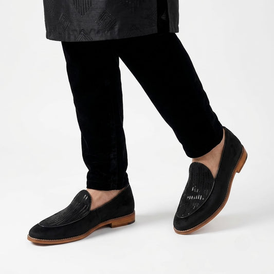 Black Star Jave Apron Embroidery Wedding Ethnic Loafer Slipon for Men