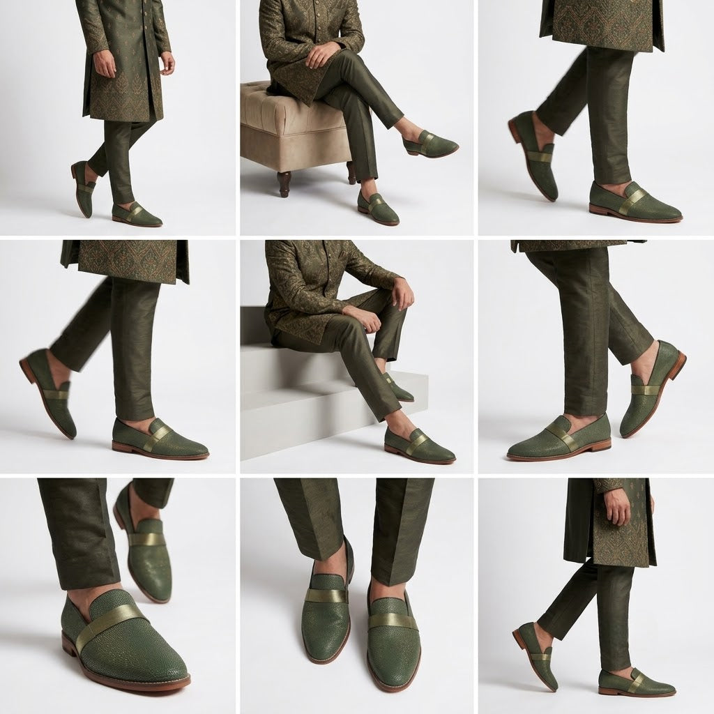Mist Green With Hugo Strap Ethnic Wedding Party Shoes Loafer for Men