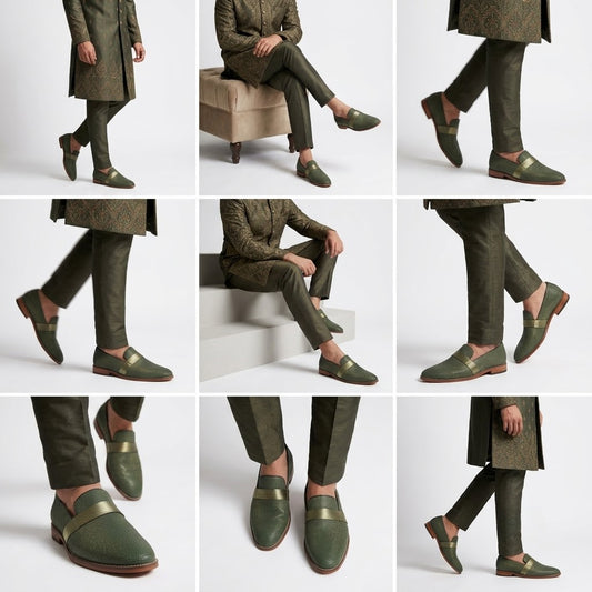 Mist Green With Hugo Strap Ethnic Wedding Party Shoes Loafer for Men