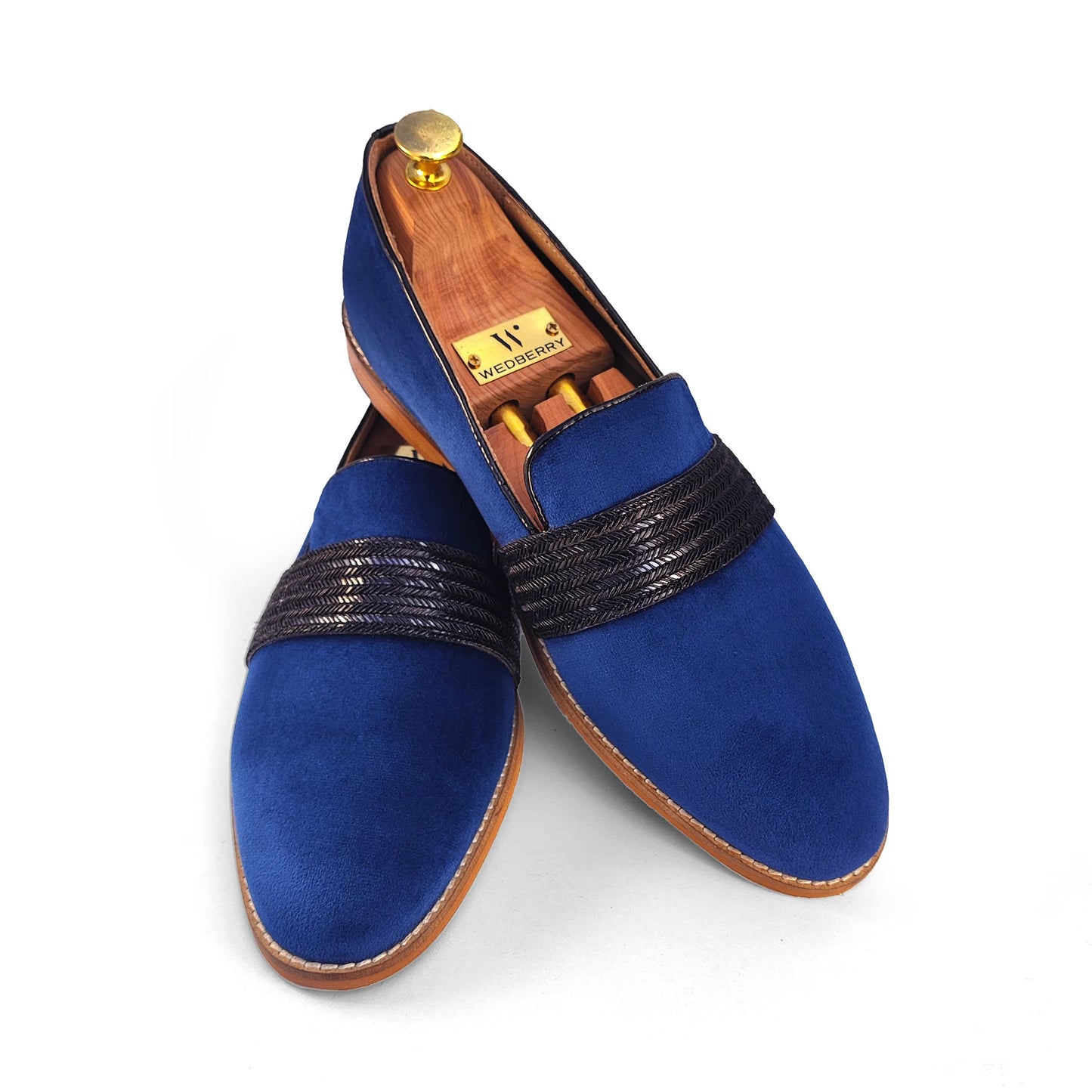 Navy Blue Velvet With Hugo Strap Ethnic Wedding Party Shoes Loafer for Men