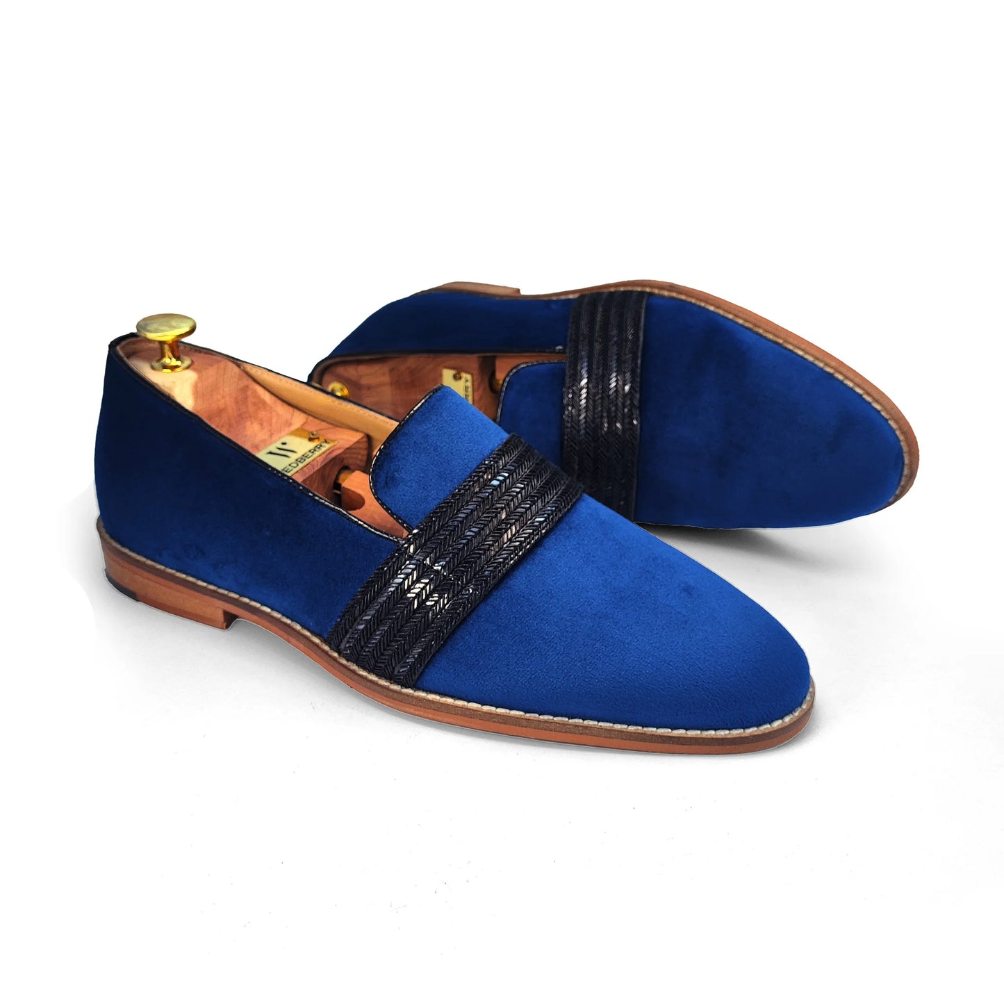 Navy Blue Velvet With Hugo Strap Ethnic Wedding Party Shoes Loafer for Men
