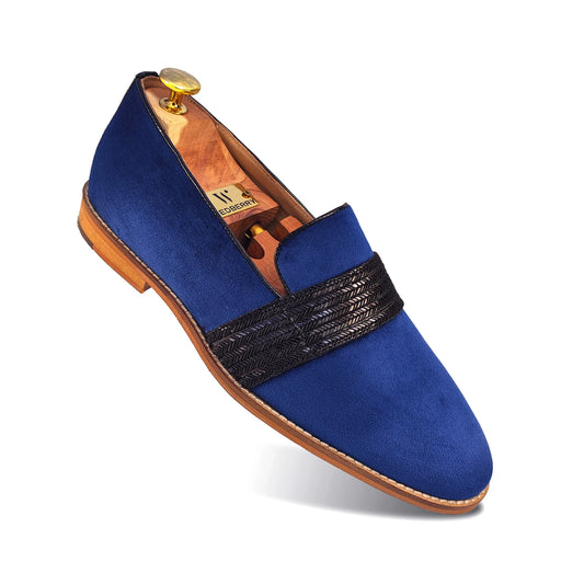 Navy Blue Velvet With Hugo Strap Ethnic Wedding Party Shoes Loafer for Men