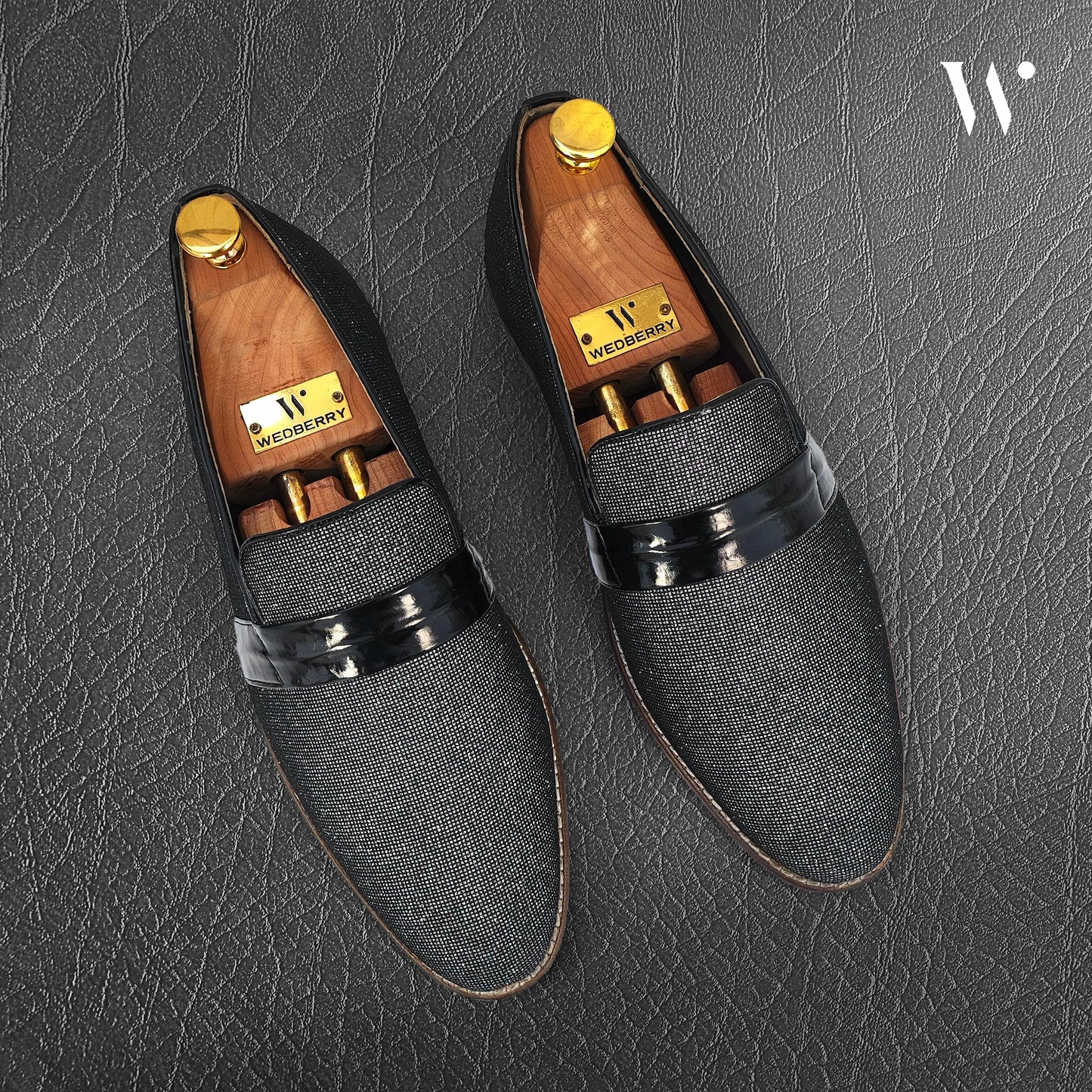 Grey Glitter Black Hugo Strap Ethnic Wedding Party Shoes Loafer for Men