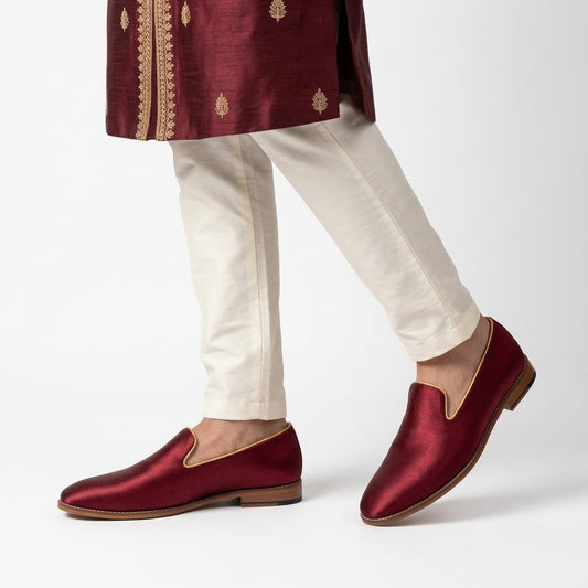Maroon Premium Satin Wedding Shoes Men