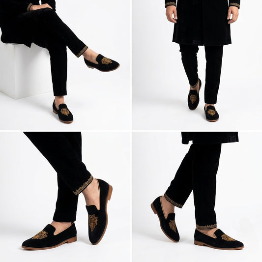 Black Velvet with Antique Gold Zardozi Handwork for Men