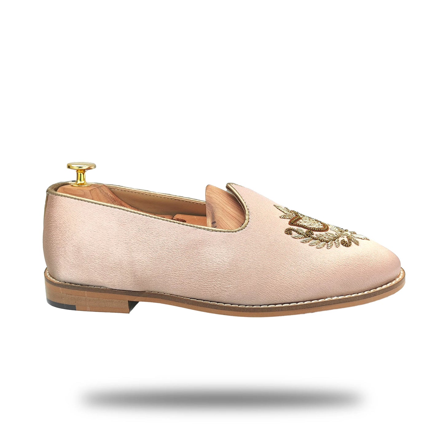 Pink Satin Gold Zardozi Handwork Wedding Shoes Ethnic Mojari for Men