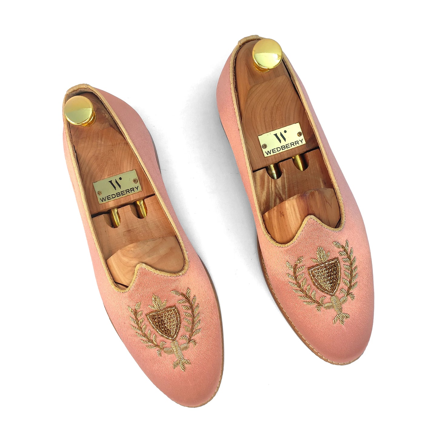 Peach Satin Zardozi Handwork Wedding Ethnic Shoes Party Loafers for Men