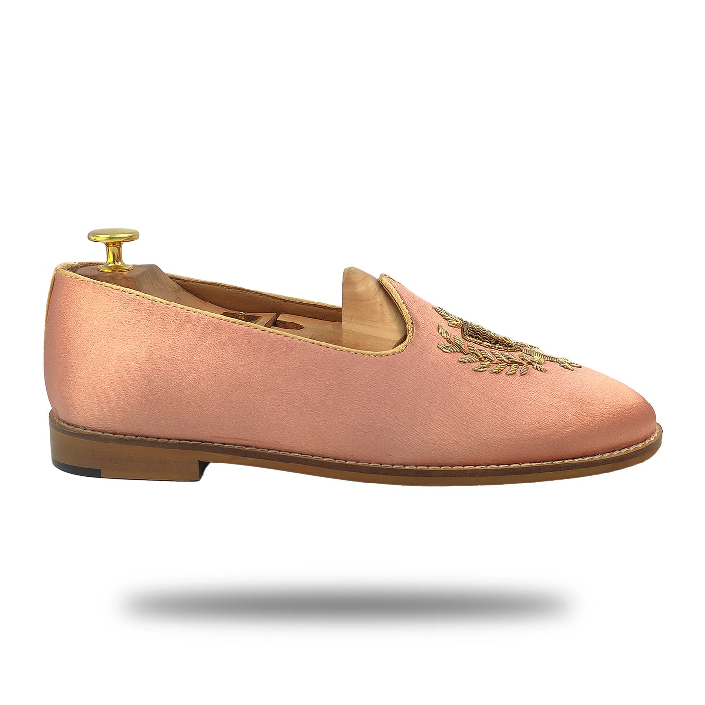 Peach Satin Zardozi Handwork Wedding Ethnic Shoes Party Loafers for Men