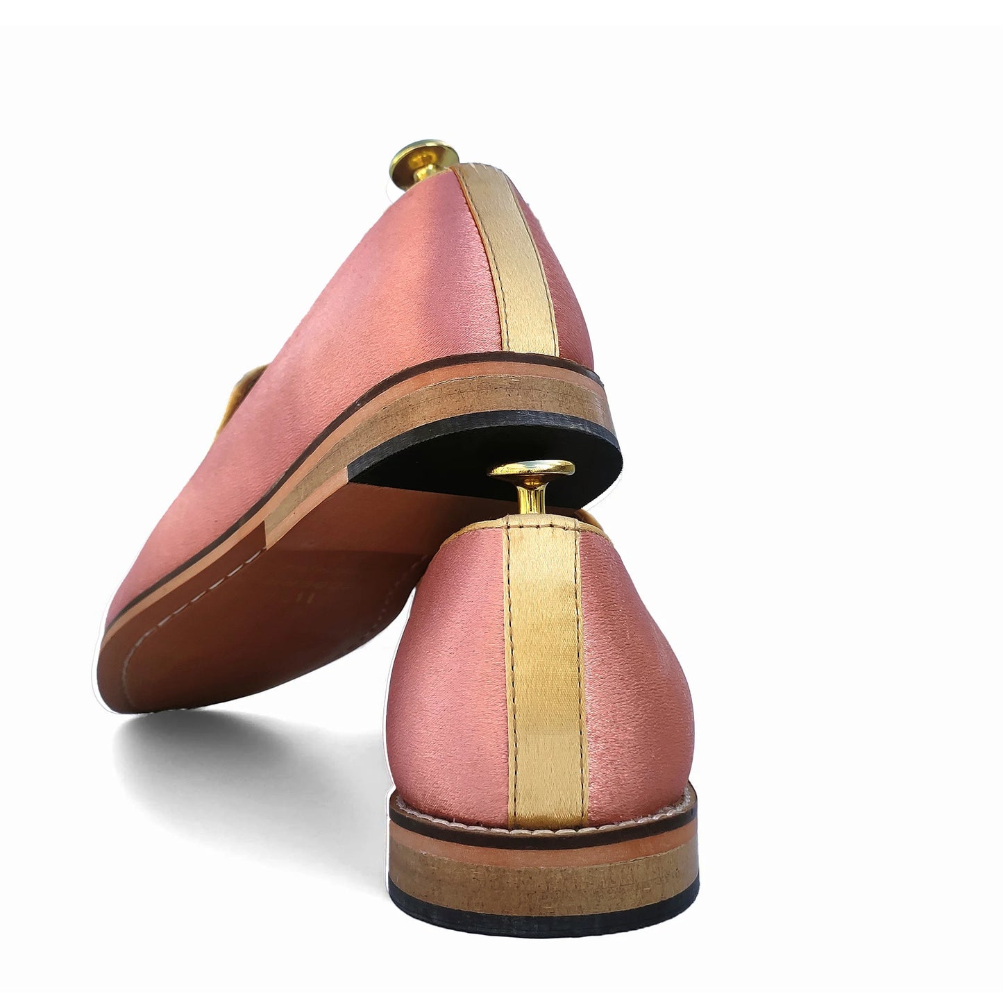 Peach Satin Zardozi Handwork Wedding Ethnic Shoes Party Loafers for Men