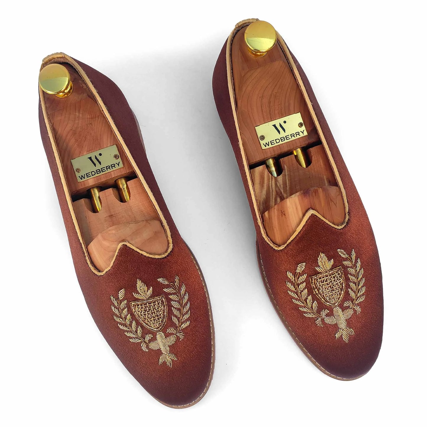 Brown Satin Zardozi Handwork Nagra Slipon Mojri for Men