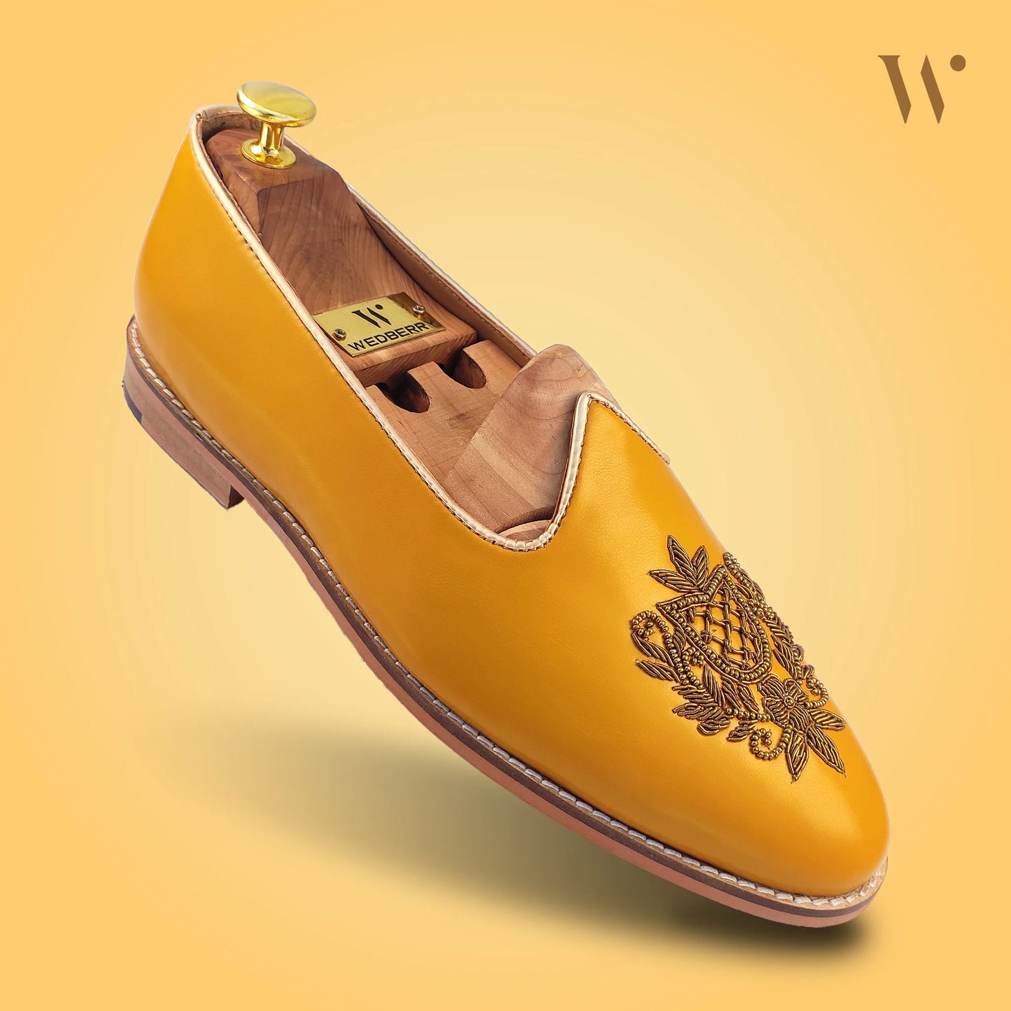 Mustard Zardozi Handwork Wedding Ethnic Shoes Party Loafers for Men