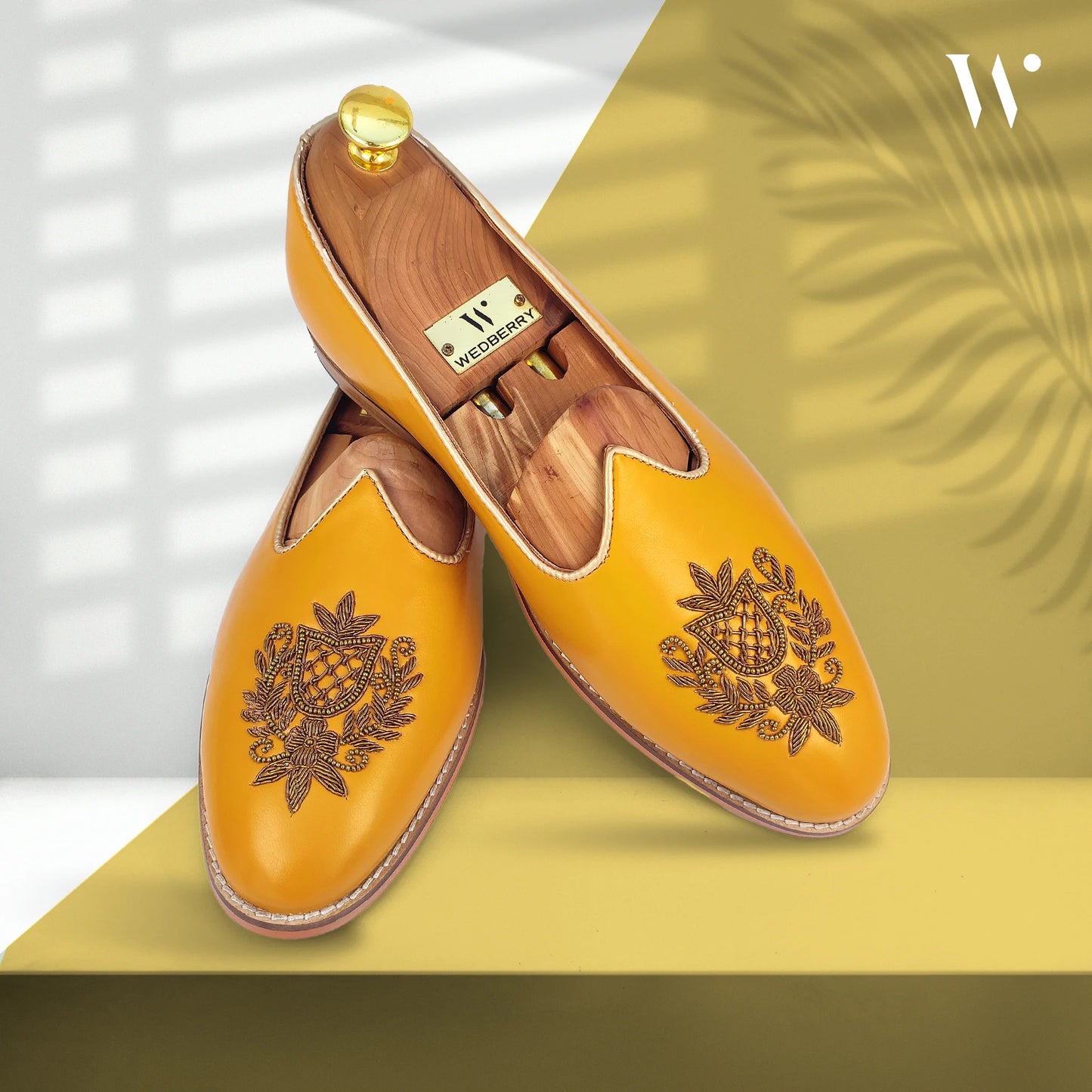 Mustard Zardozi Handwork Wedding Ethnic Shoes Party Loafers for Men