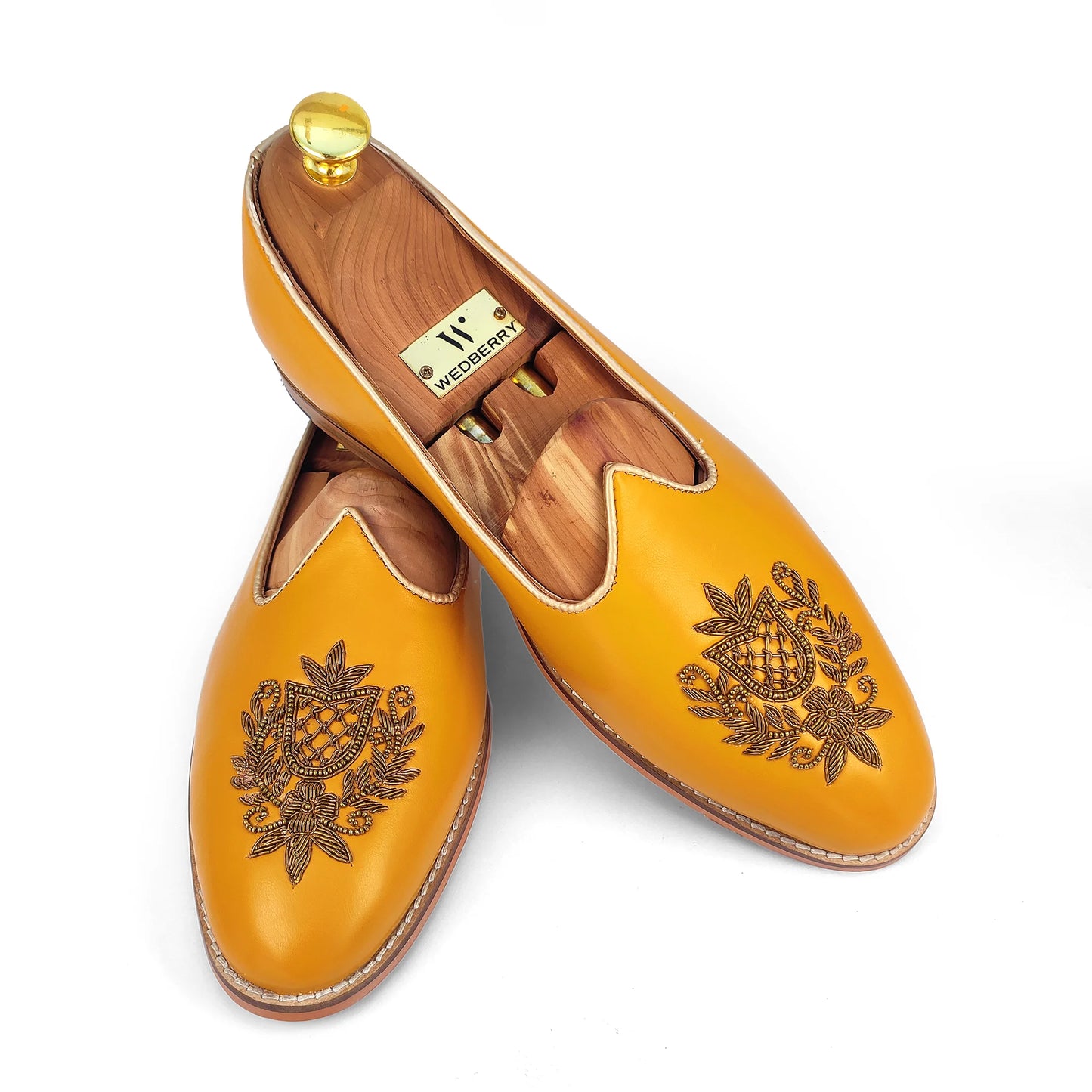 Mustard Zardozi Handwork Wedding Ethnic Shoes Party Loafers for Men