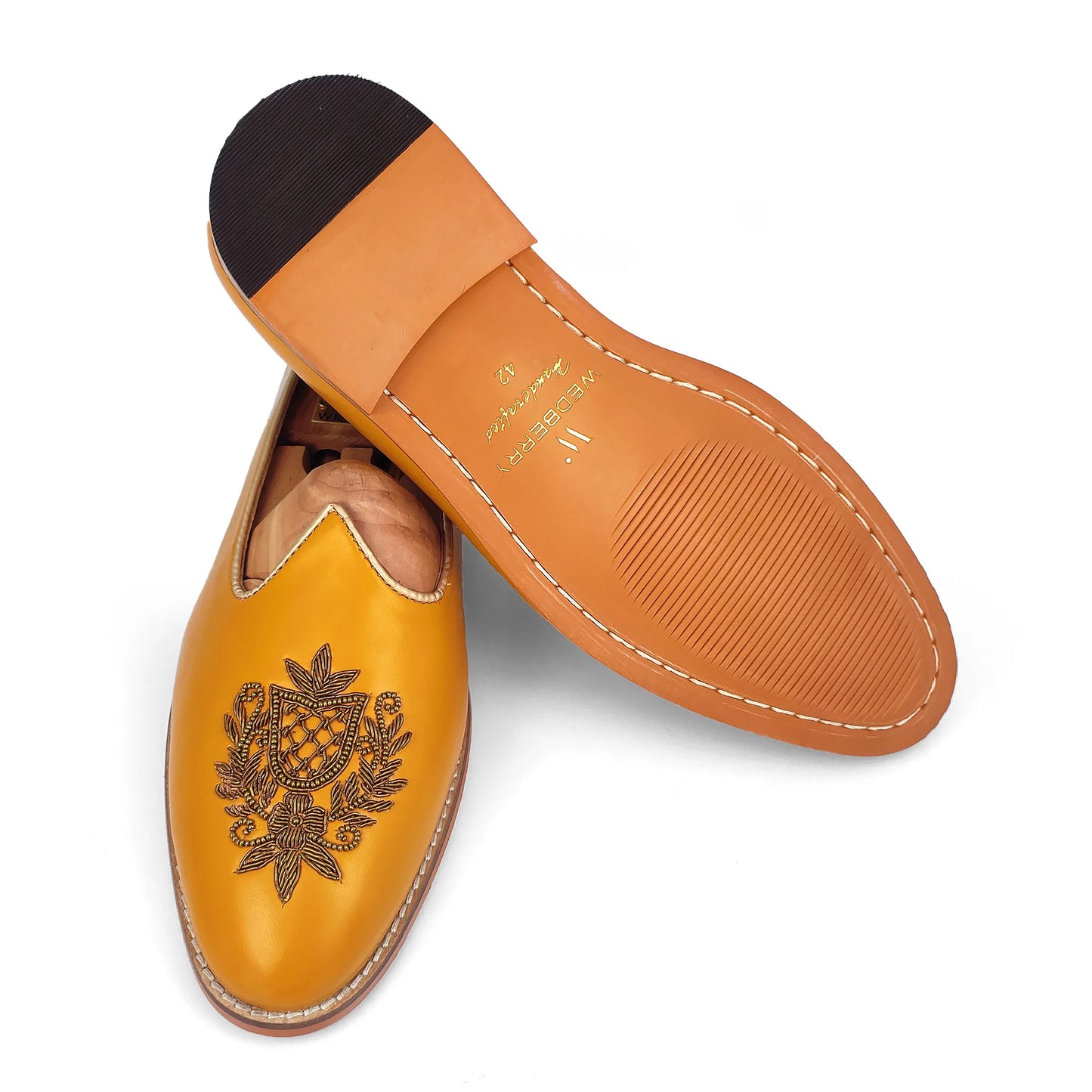 Mustard Zardozi Handwork Wedding Ethnic Shoes Party Loafers for Men