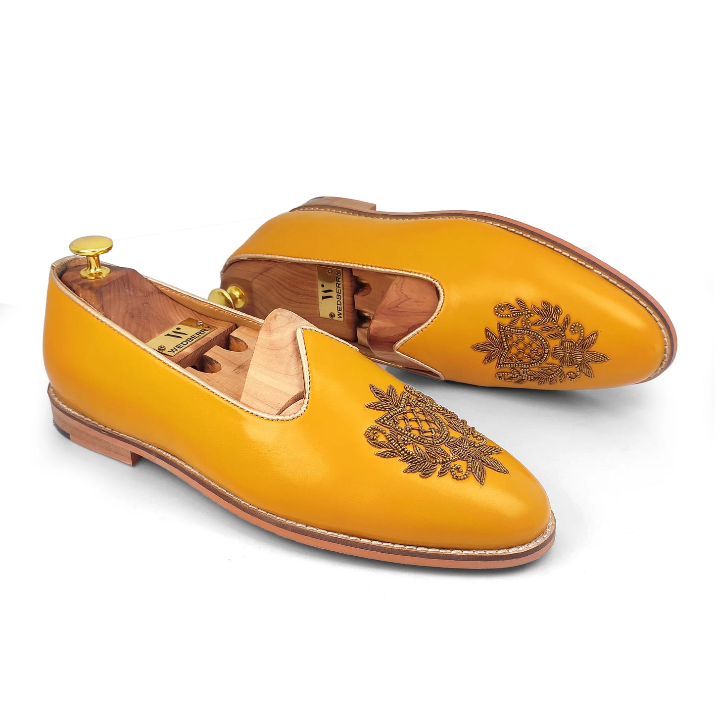 Mustard Zardozi Handwork Wedding Ethnic Shoes Party Loafers for Men